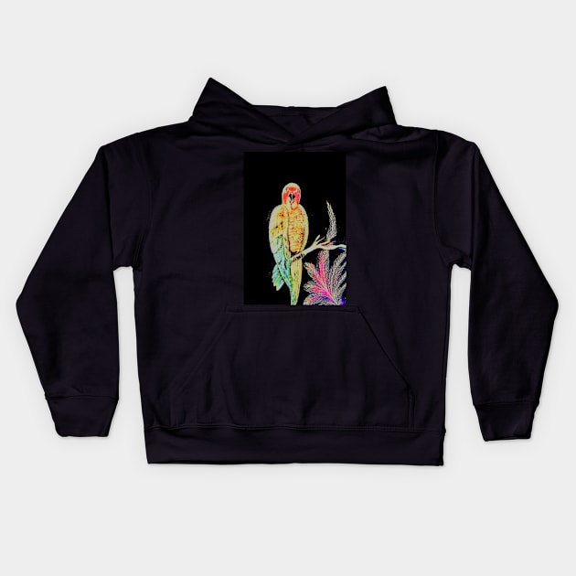 LUSTRE TROPICAL PARAKEET ON BLACK Kids Hoodie by jacquline8689